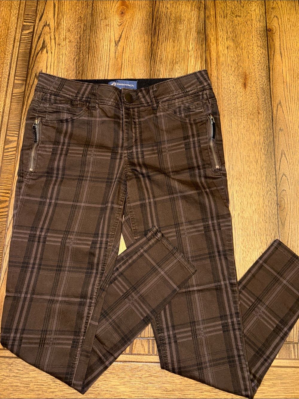 Democracy “Ab” Solution Brown Plaid Skinny Pants